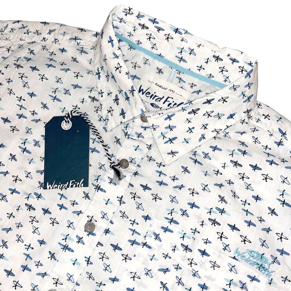 WEIRD FISH Men's Elm Short Sleeve Button Up XL Marshmallow NEW